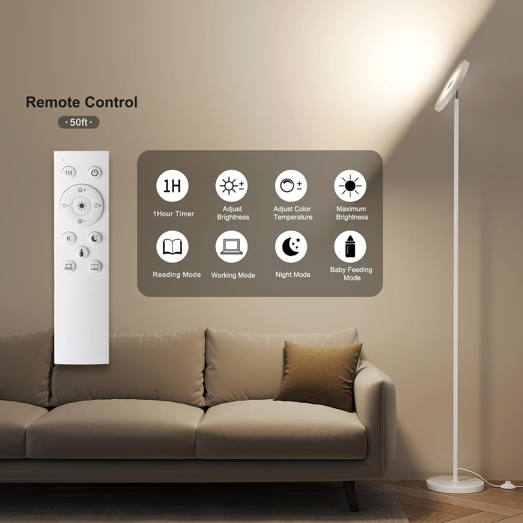 Sunmory Floor Lamps for Living Room, 32W/3000LM Super Bright LED Floor Lamp with Remote Control, 69" Tall Standing Lamp with Stepless Dimma…