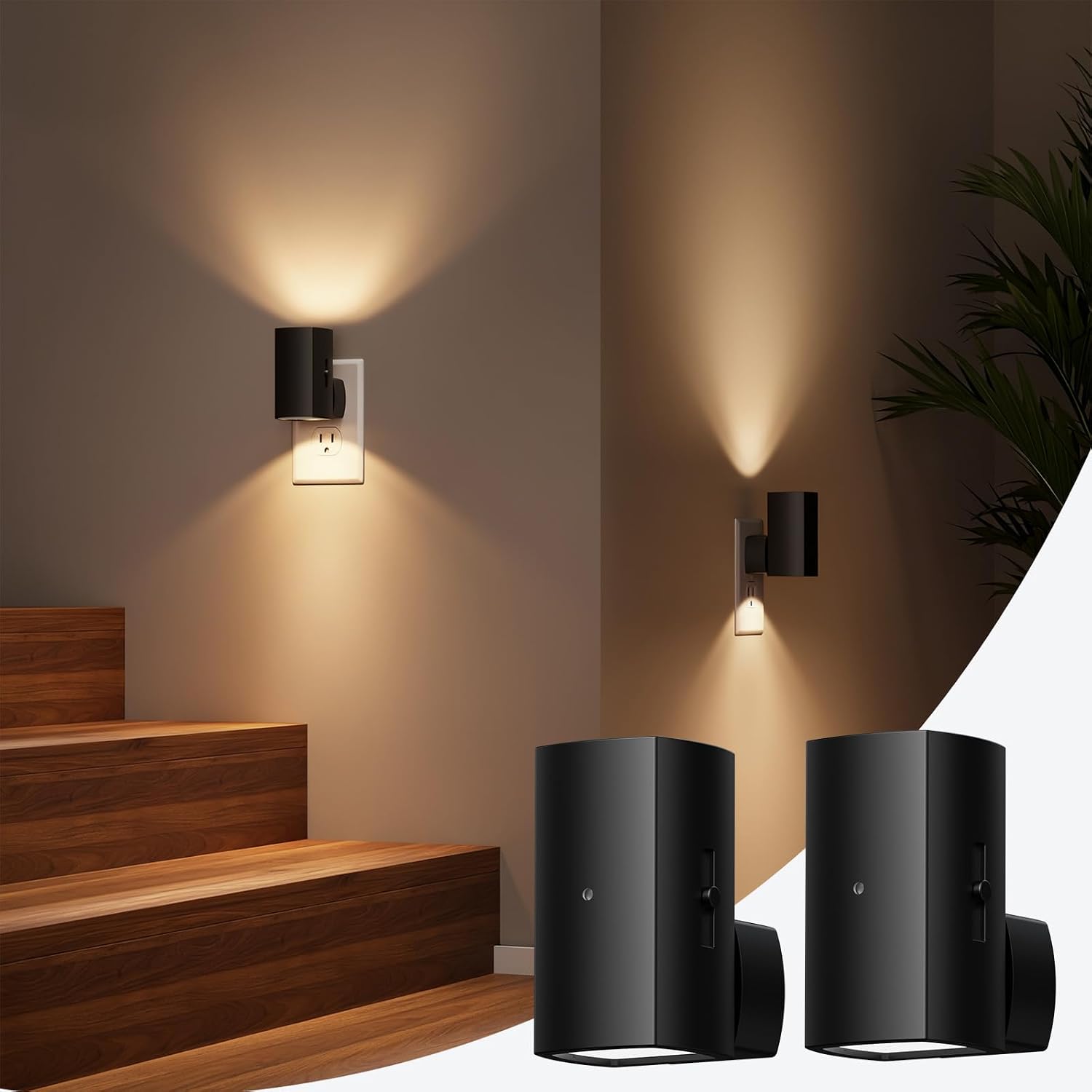 Brightown 2 Pack Night Lights Plug Into Wall, Modern Night Light with Rotating Plug, Dusk to Dawn Sensor, 0-100LM Stepless Dimming…