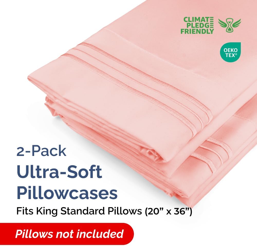 King Standard Pillow Cases Set of 2 - Ultra-Soft Hotel Quality Pillowcase Covers - Comfy, Cozy & Fade Free - Wrinkle Resistant - Machine…