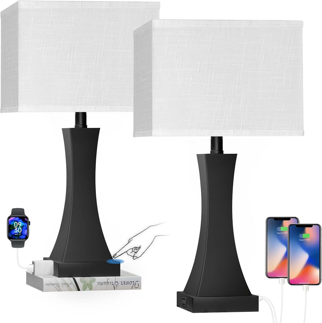 OYedis Set of 2 Touch Control Table Lamps 21.6" 3-Way Dimmable Bedside Nightstand Lamp with Type C/USB Charging Port & Outlet Desk Lamp…