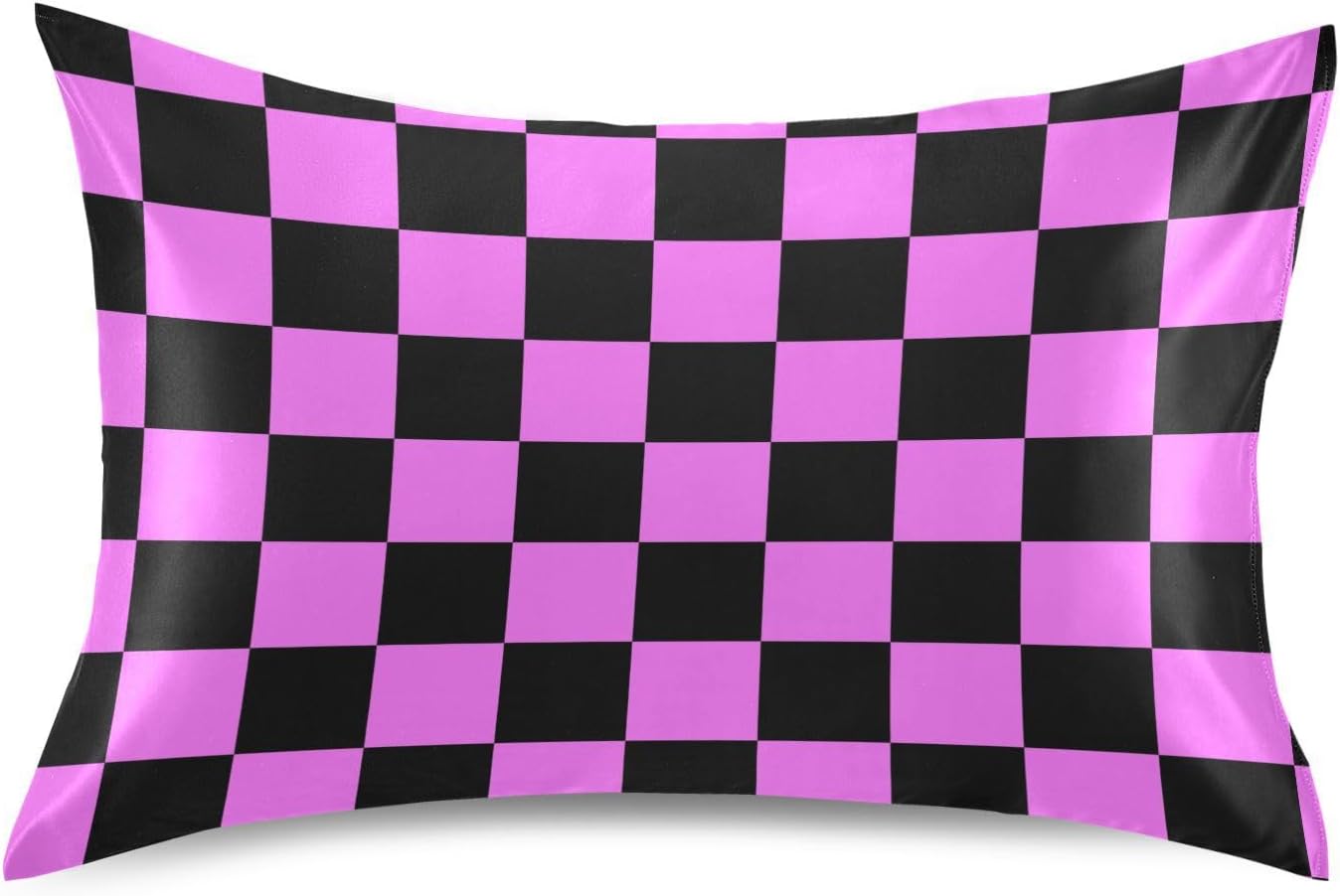 Checkerboard Black Purple Color Plaid Print Pillow Covers Silk Pillowcase for Hair and Skin Breathable Soft Satin Pillowcase Queen Size…