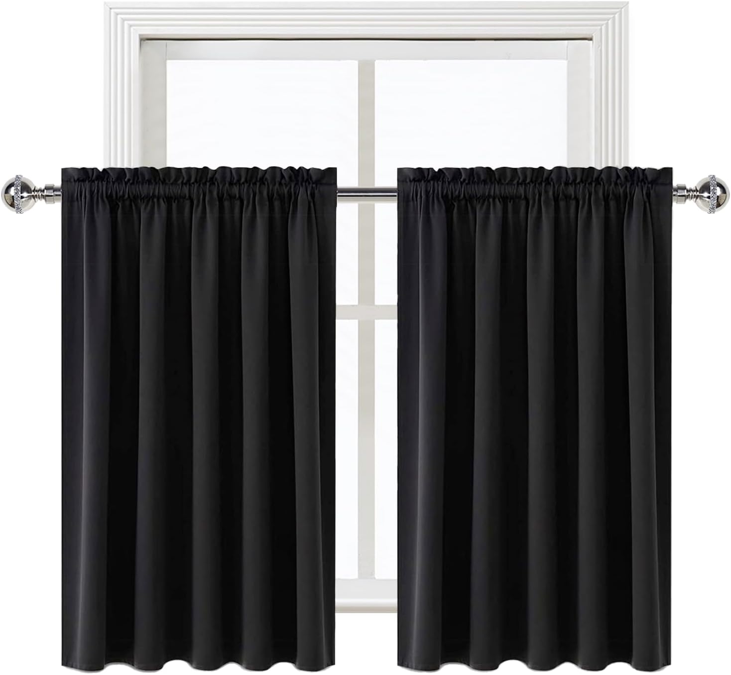 DWCN Short Black Blackout Curtains for Half Window - Room Darkening Thermal Insulated Kitchen and Bedroom Curtains 60x36 inches Long, Set…