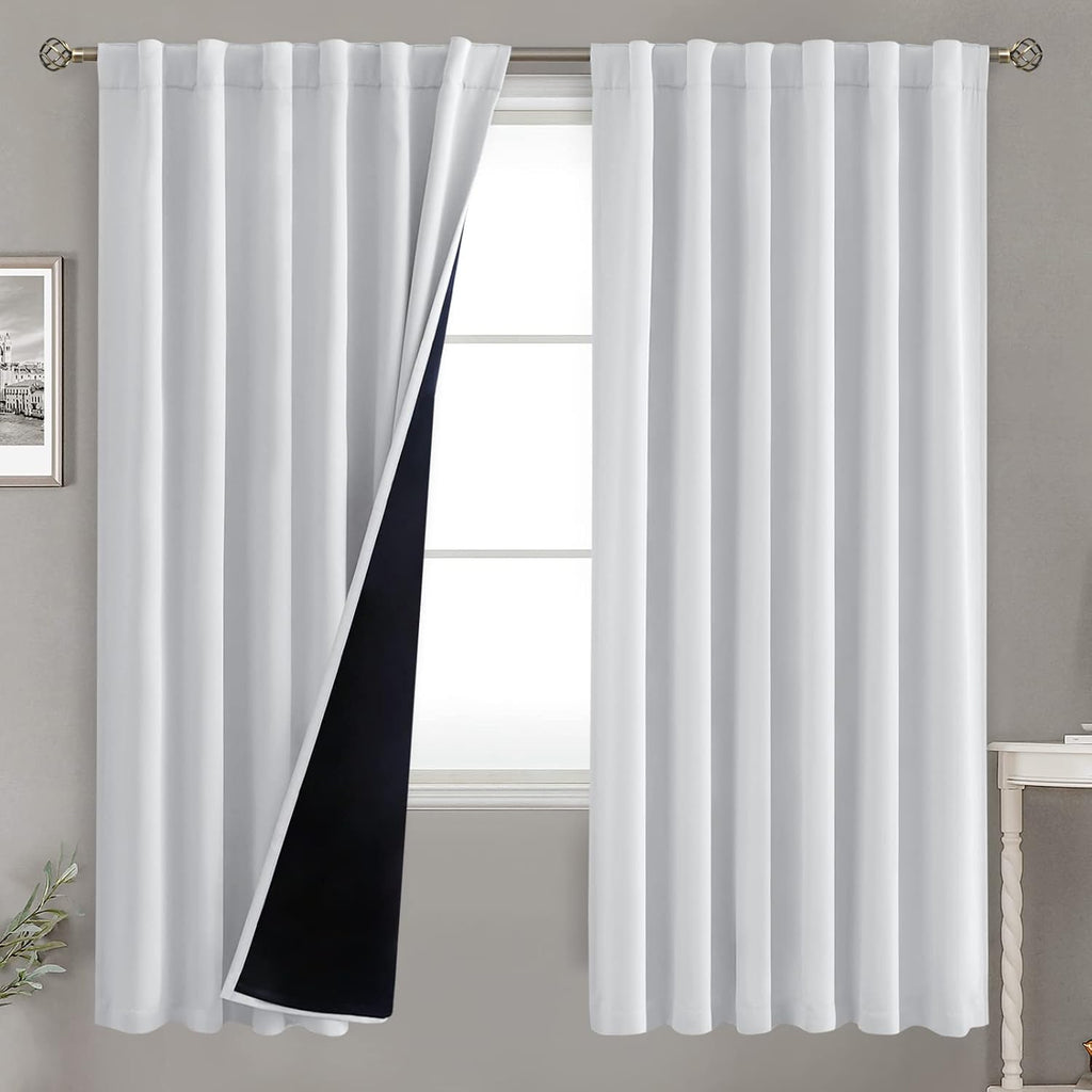 BGment Greyish White 100% Blackout Curtains 72 Inches Long with Black Liner, Rod Pocket and Back Tab Double Layer Room Darkening Thermal…