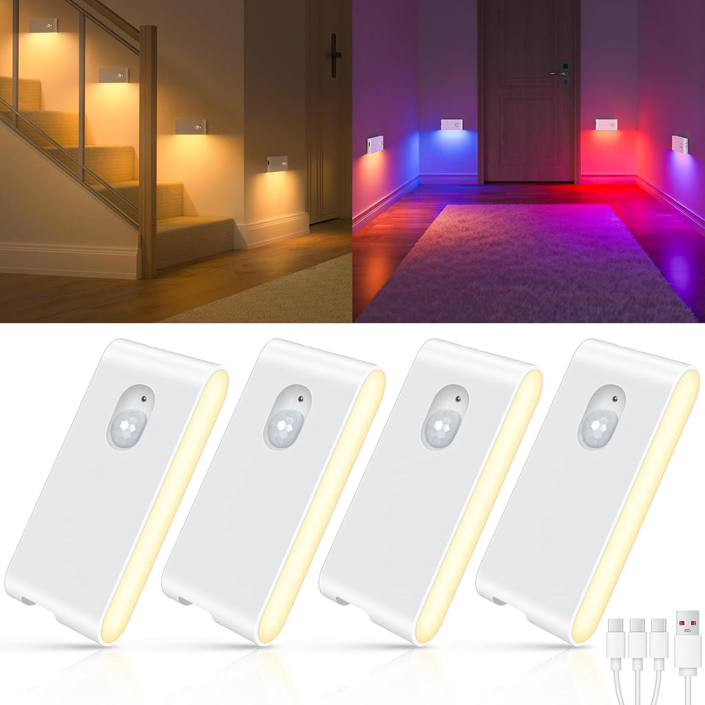 WILLED Stair Lights Indoor RGB & Warm White, Rechargeable Motion Sensor Night Light, Wireless Motion Sensor Lights Indoor for…