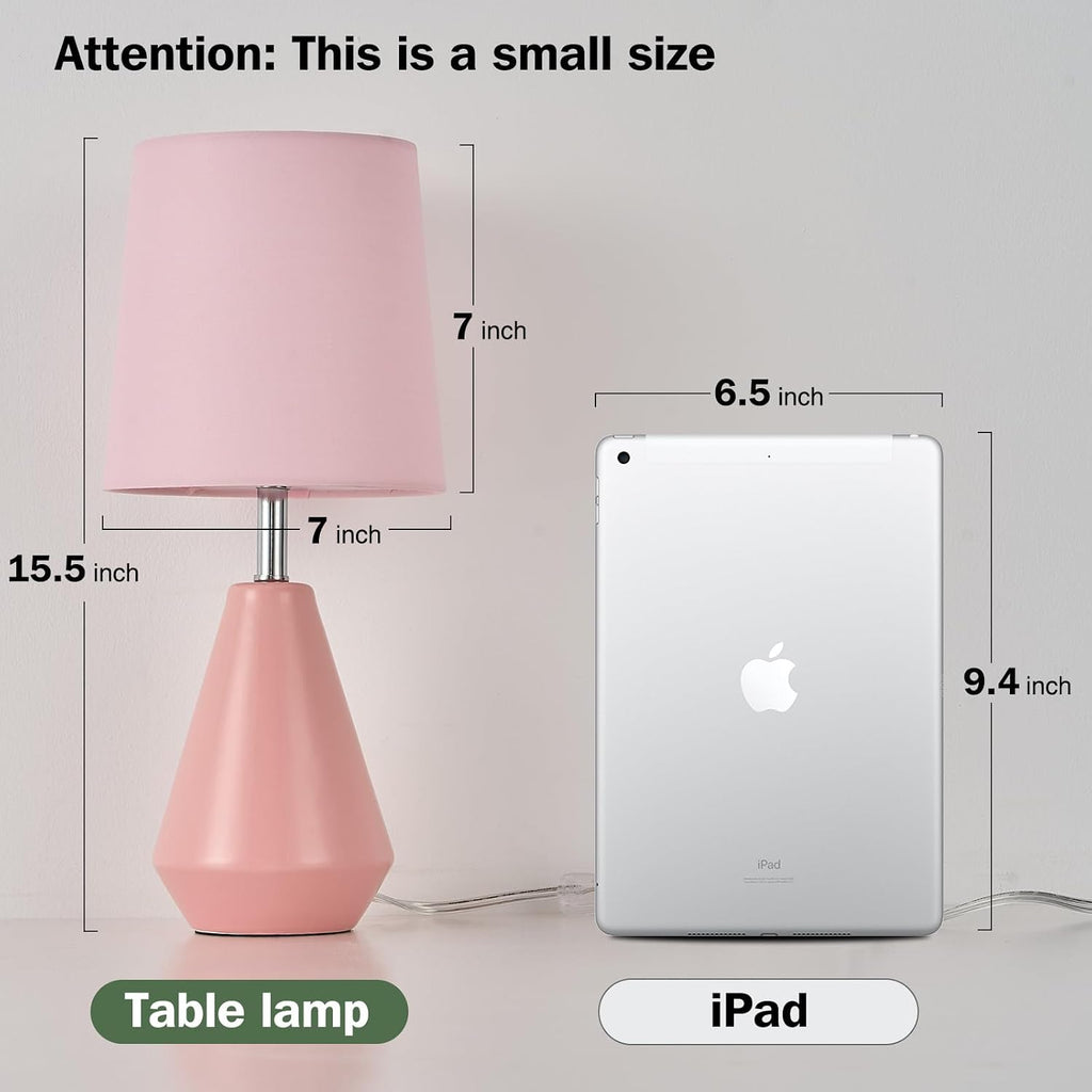 Small Bedside Table Lamp for Bedroom - Reading Desk Lamp with 3 Color Temperatures,15.5" Nightstand Ceramic Lamp with Fabric Shade for…