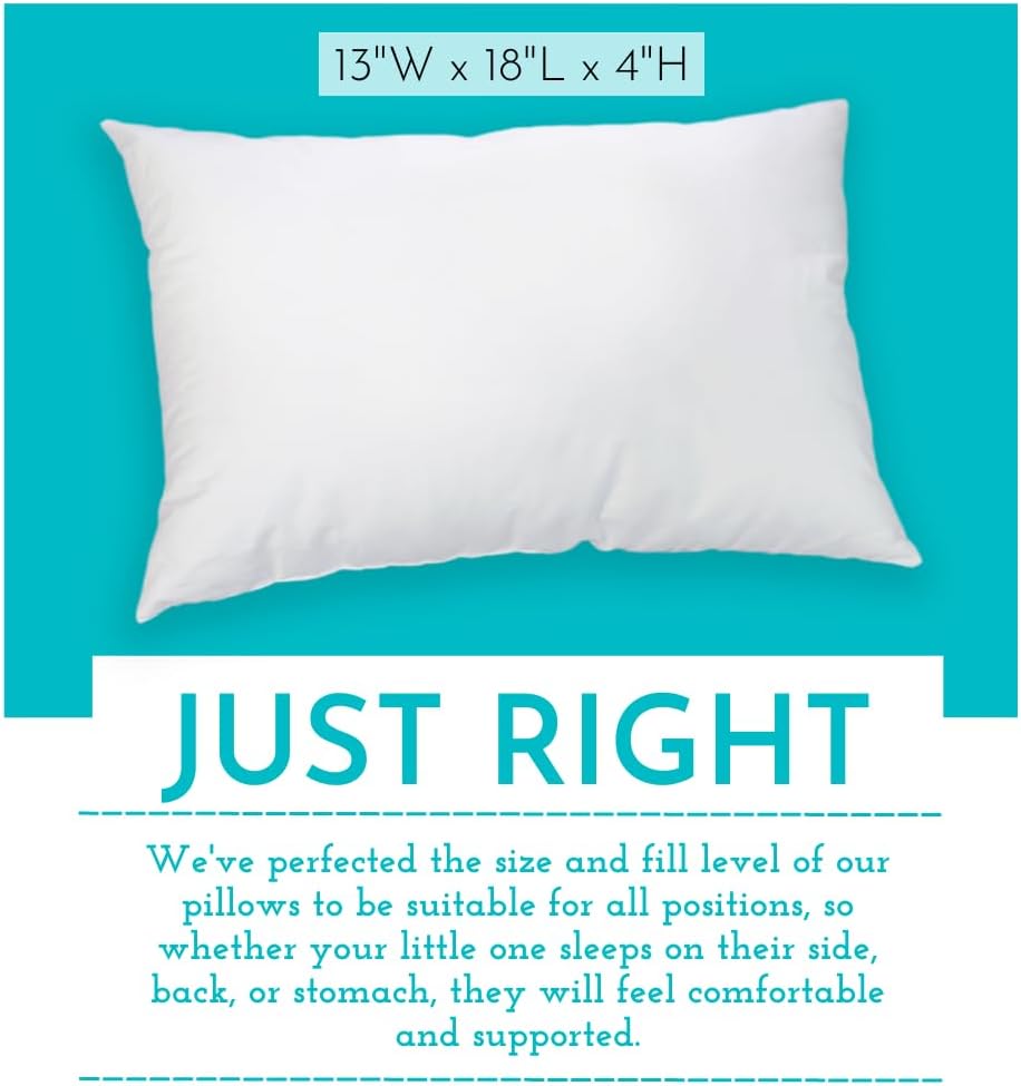 LittleSleepyHead Toddler Pillow 13x18 for Sleeping – Kids Pillow for Toddler Bed, Travel, Daycare & Preschool – Soft Hypoallergenic Cotton…