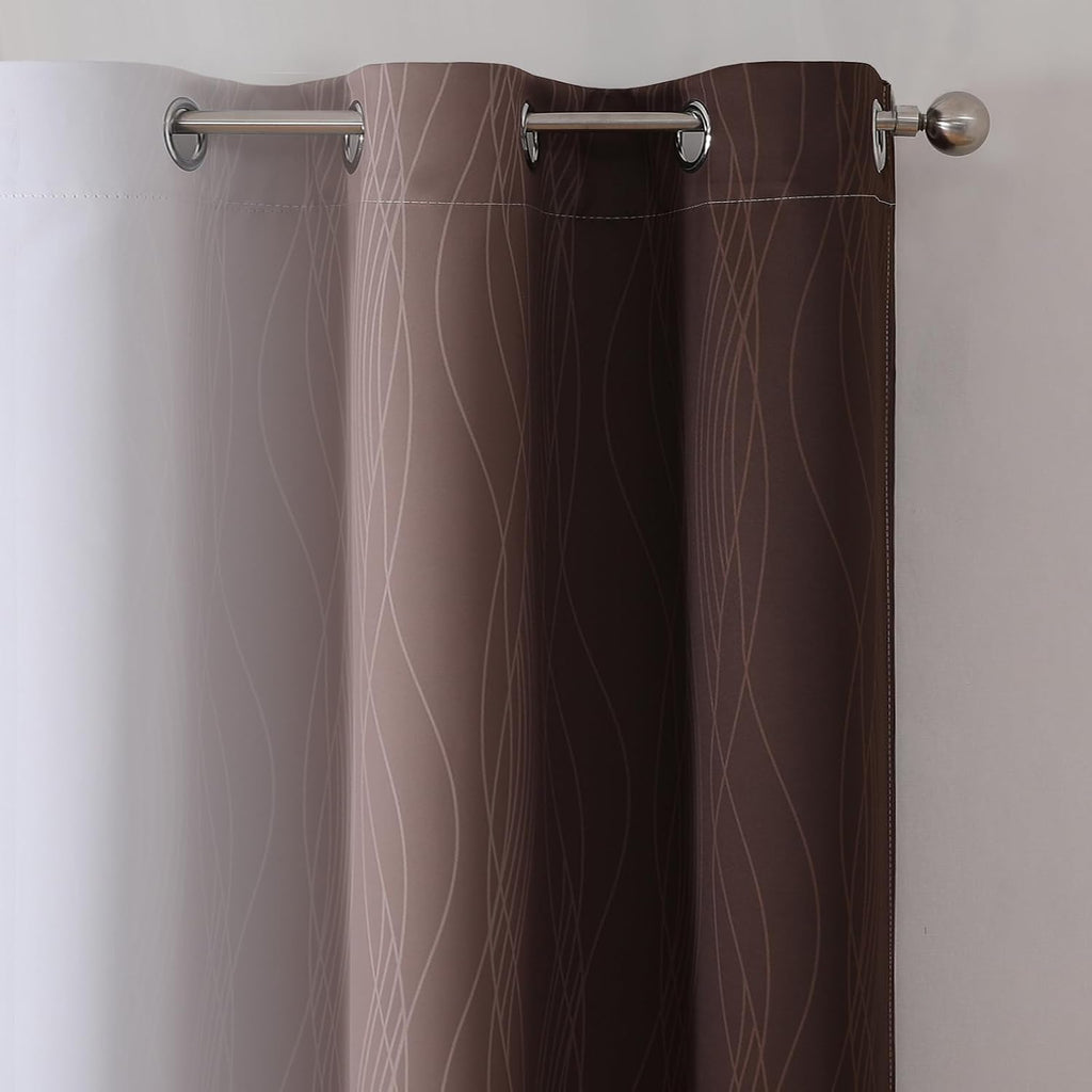 Estelartextiler Estelar Textiler Brown and Greyish White Ombre Blackout Curtains for Bedroom, Full Room Darkening Grommet Curtains for Livi…