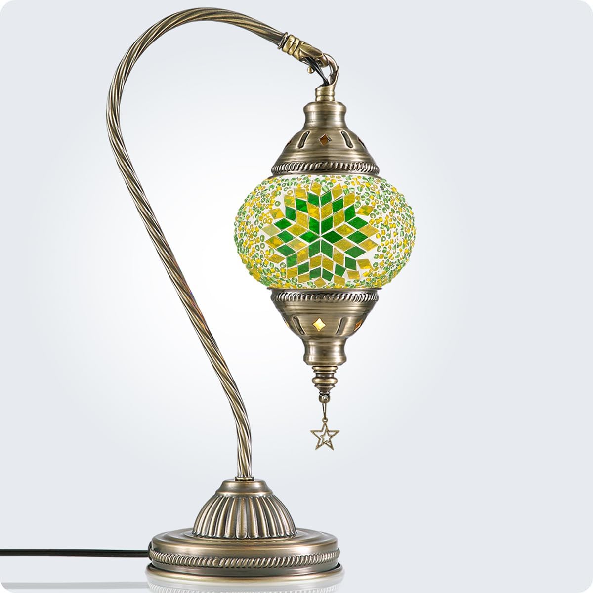 Yarra-Decor Turkish Moroccan Lamp with Bronze Base 3 Color Options Handmade Swan Neck Tiffany Mosaic Glass Bedside Lamps for Bedroom (LED…