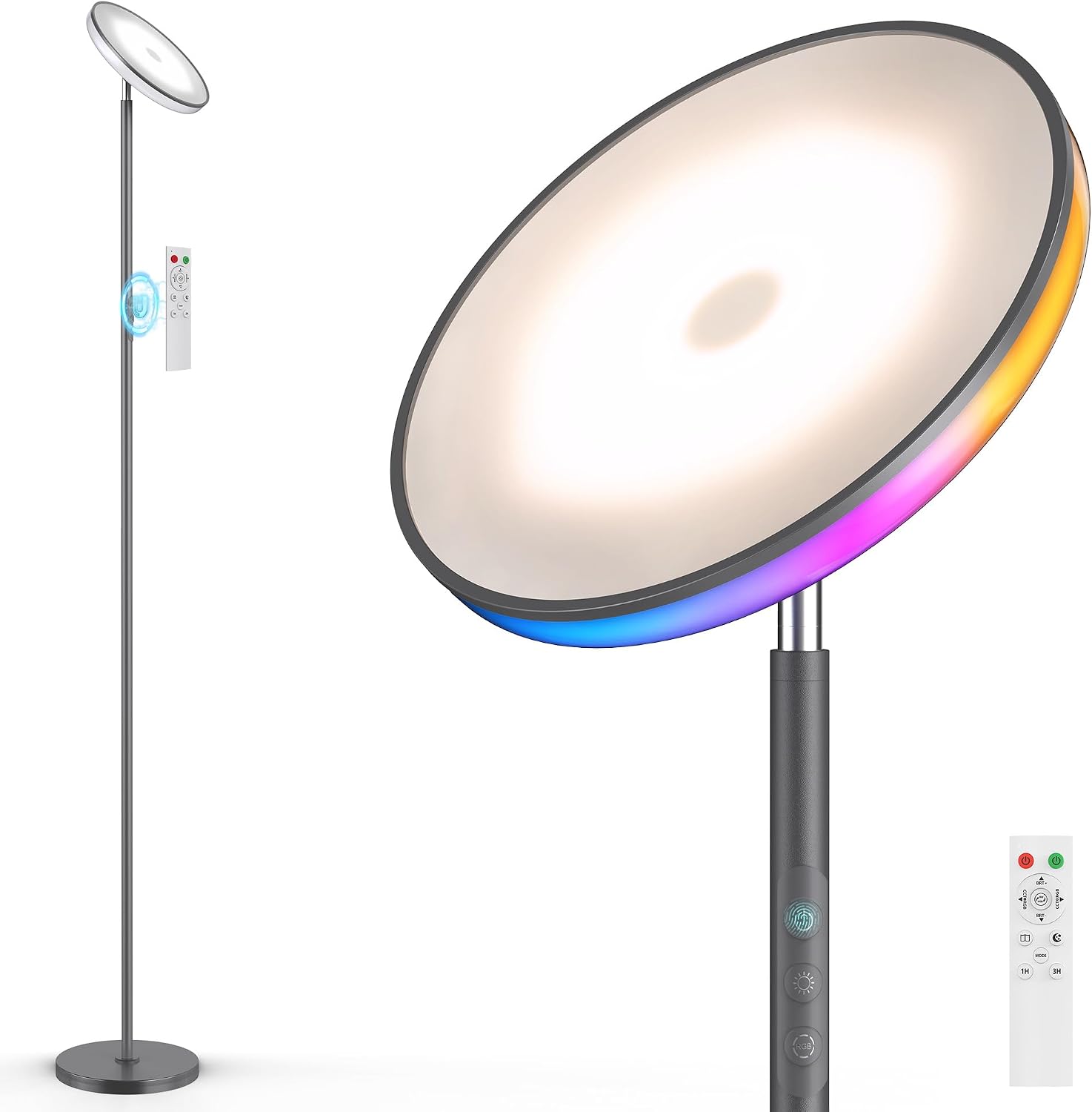 Wowlumenofficial UFO LED Torchiere Floor Lamp with RGB Ambient Light, 42W 3700LM Bright Dimmable Sky Lamp,71in Modern Tall Standing Lamp wi…