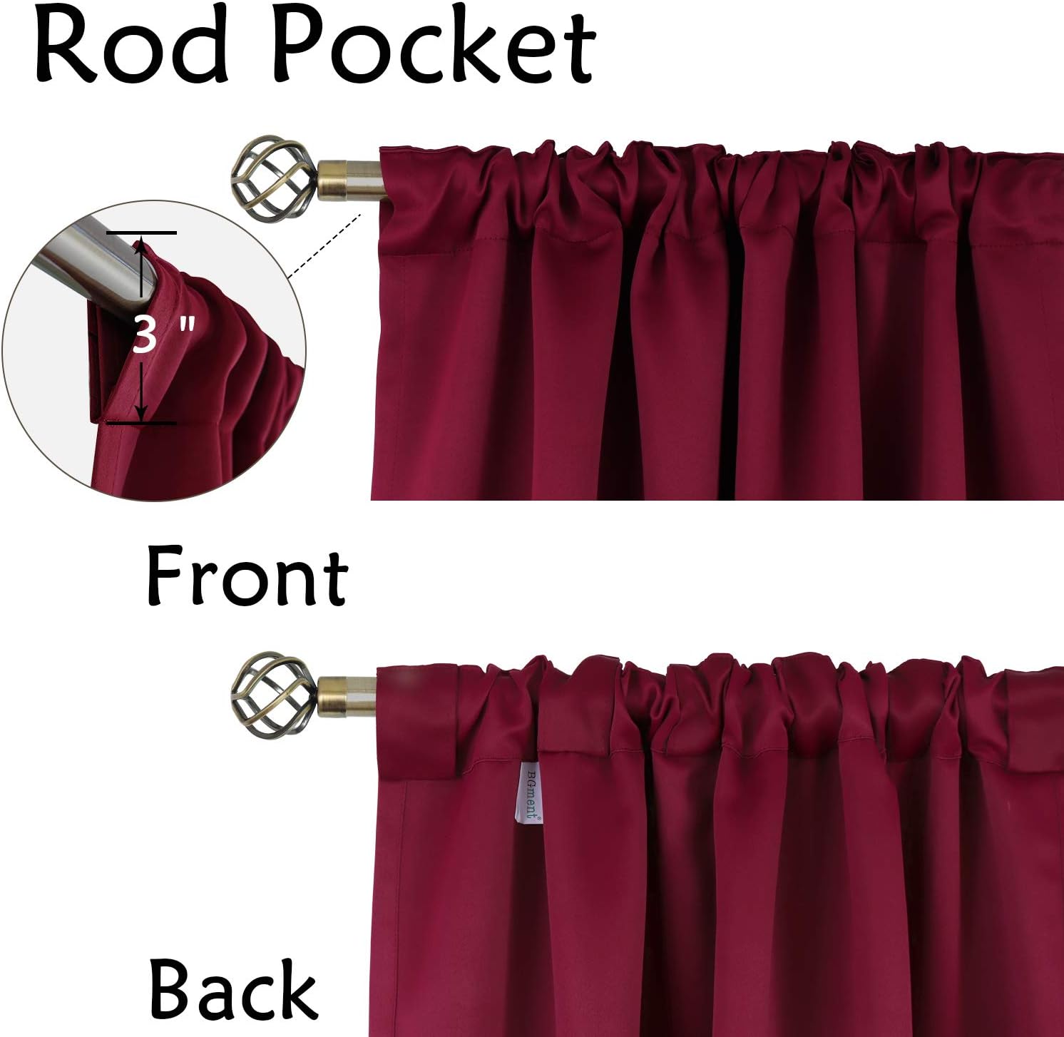 BGment Burgundy Balckout Curtains 36 Inch Length for Half Windows - 34 x 36 inch Rod Pocket and Back Tab Thermal Insulated Room Darkening S…