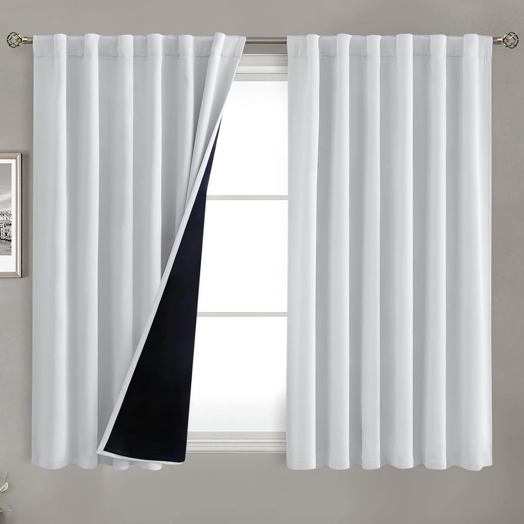 BGment Greyish White 100% Blackout Curtains 45 Inches Long with Black Liner, Rod Pocket and Back Tab Double Layer Room Darkening Thermal…