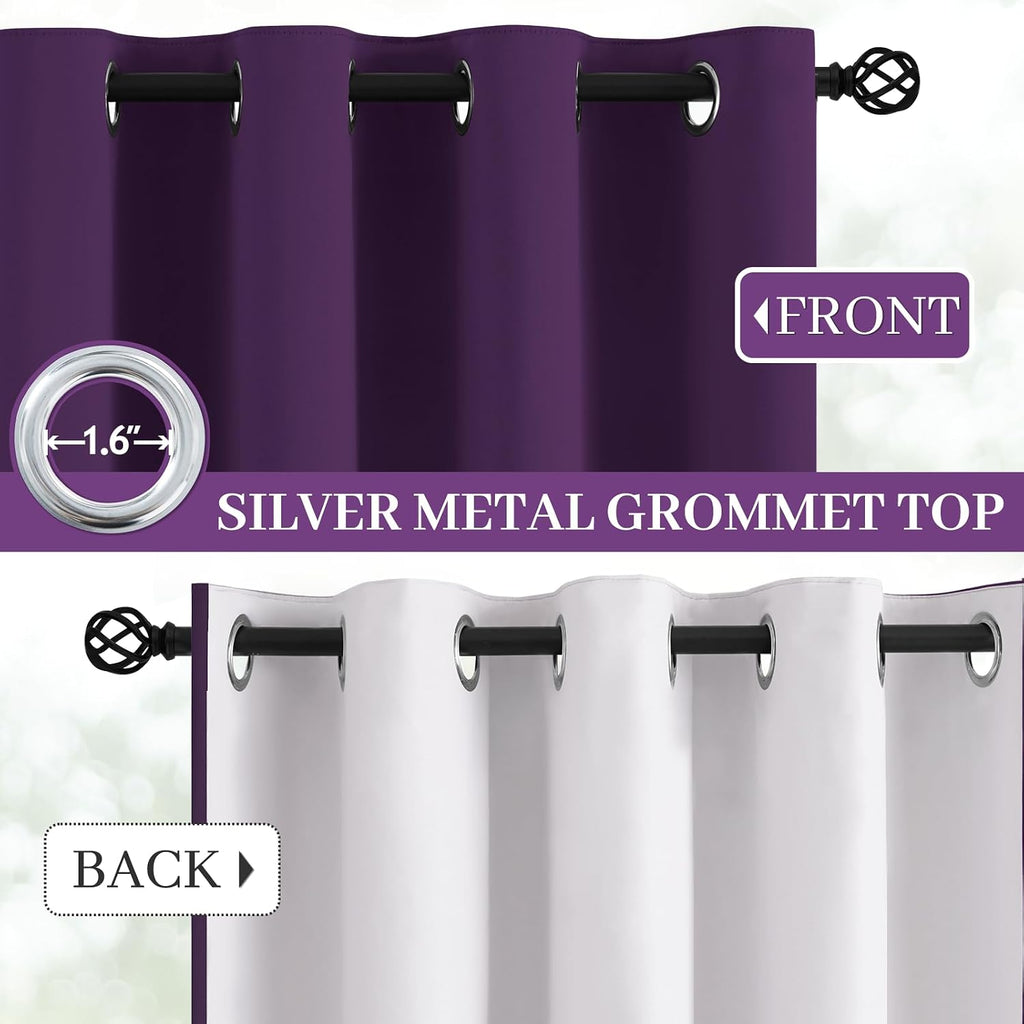 Yakamok Room Darkening 100% Blackout Curtains Grommet Window Treatments with 2 Thick Layers-Purple Thermal Insulated Drapes Set of 2 Panels…