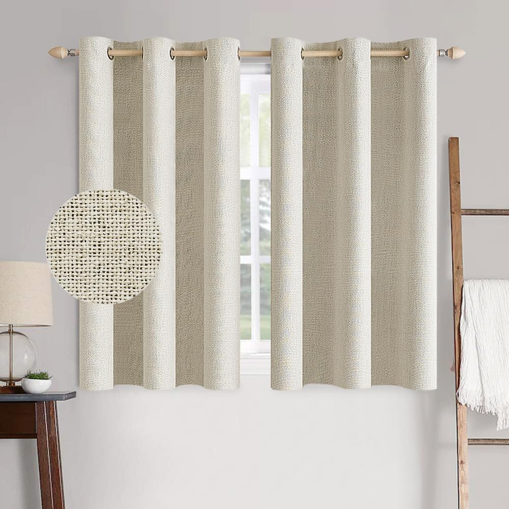Miulee 100% Blackout Linen Textured Curtains for Bedroom Solid Thermal Insulated Cream Grommet Room Darkening Curtains & Drapes Luxury Deco…