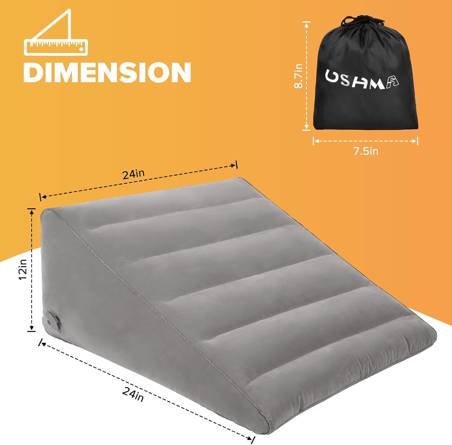 Ushma Inflatable Wedge Pillow for Traveling, 12 Inch Travel Bed Wedge for Headboard Triangle Pillow, Travel Wedge Pillow for Sleeping, Acid…