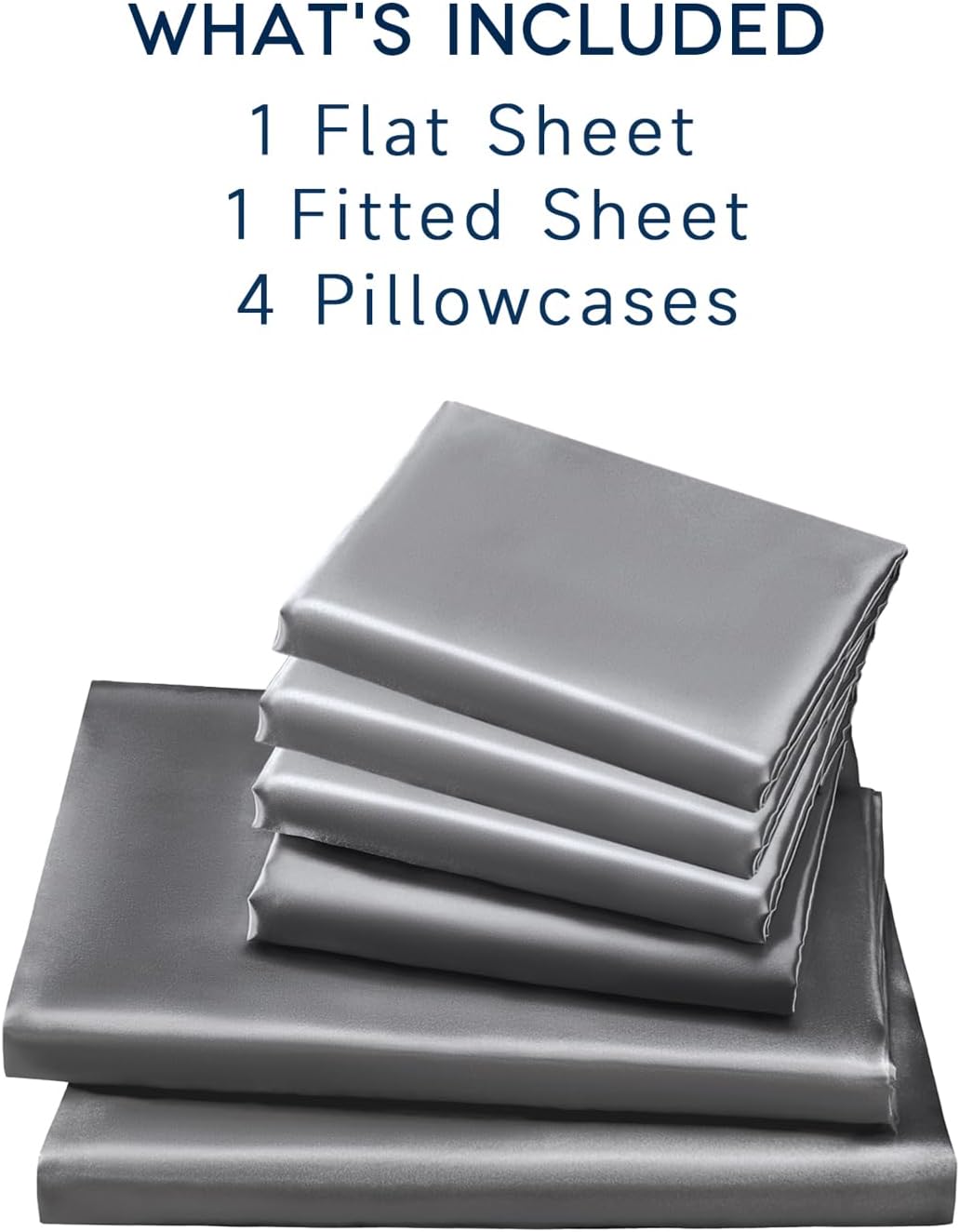 Golal Satin Sheets Queen Size - 6 Pieces Luxury Silky Soft Bed Sheets, Wrinkle-Free Dark Grey Satin Silk Sheet Set with 1 Deep Pocket Fitte…