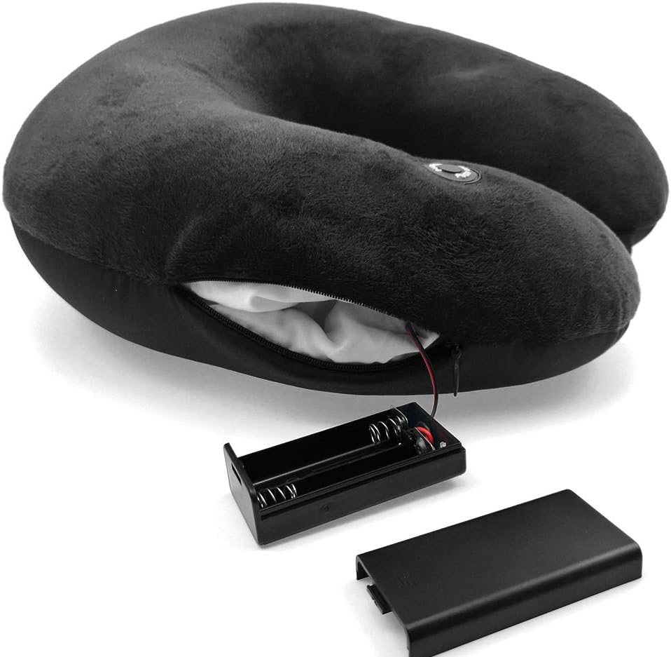 Hooshing Neck Pillow Massager Vibrating Black for relaxation Support Shoulder Fatigue in Car Home and Office Black