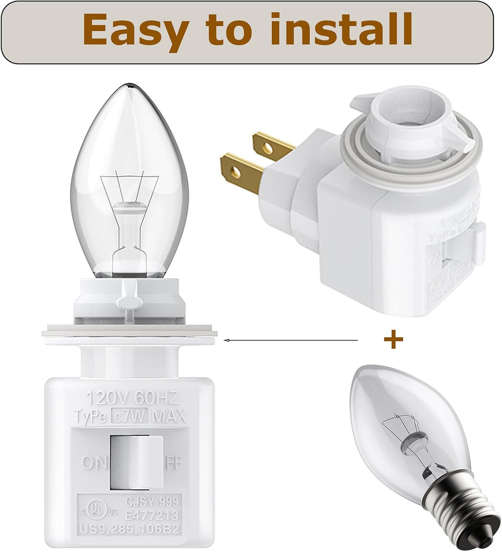 TWDRTDD Plug in Night Light, Adjustable E12 Base Socket with On/Off Switch for Making Decorative Night Lights (White,2 Pin Plug)