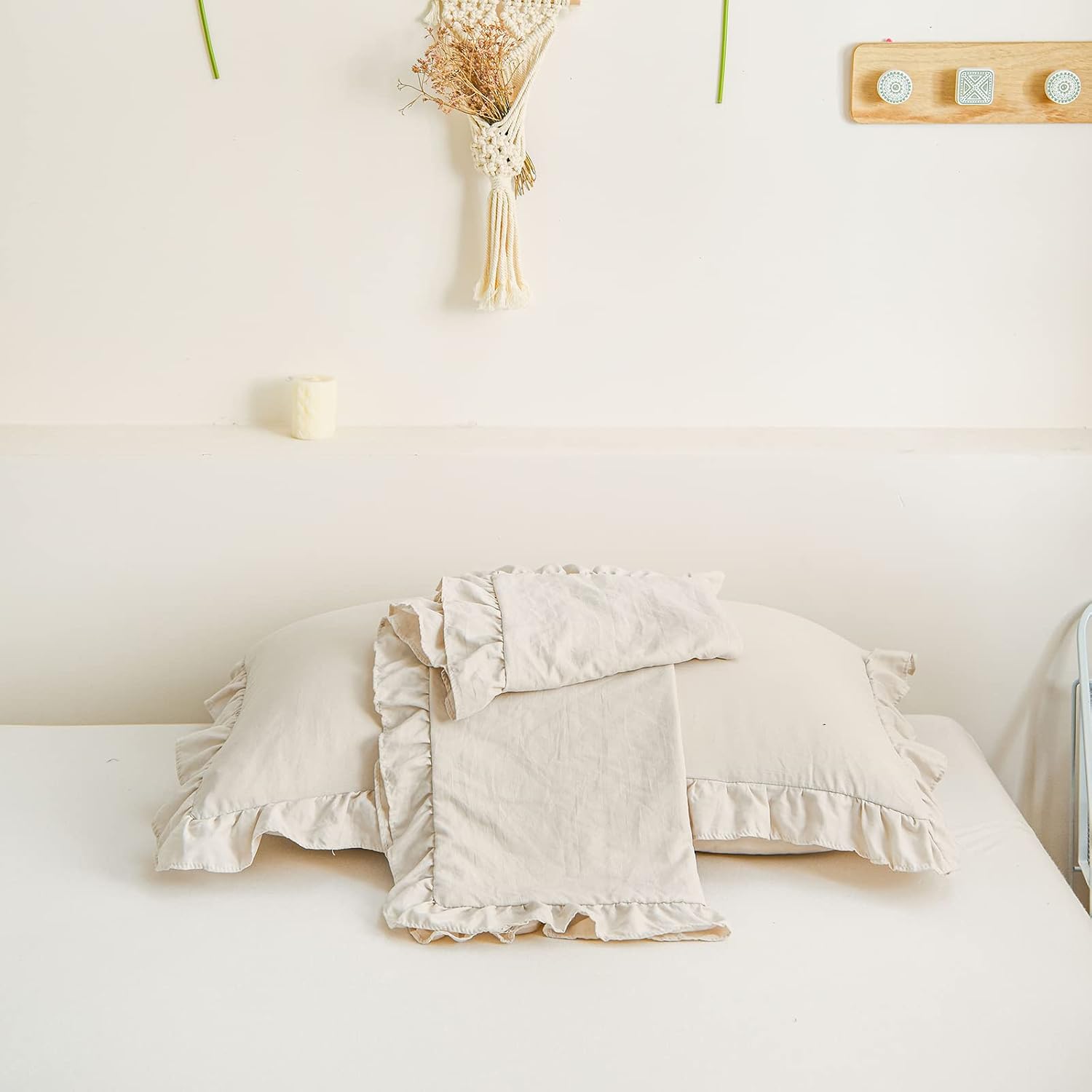 Merryword Beige Pillowcases Ruffled Pillow Shams Beige Grey Ruffle Queen Pillowcases Set of 2 Shabby Chic Pillowcases 2 Pack 2 Pack Grey