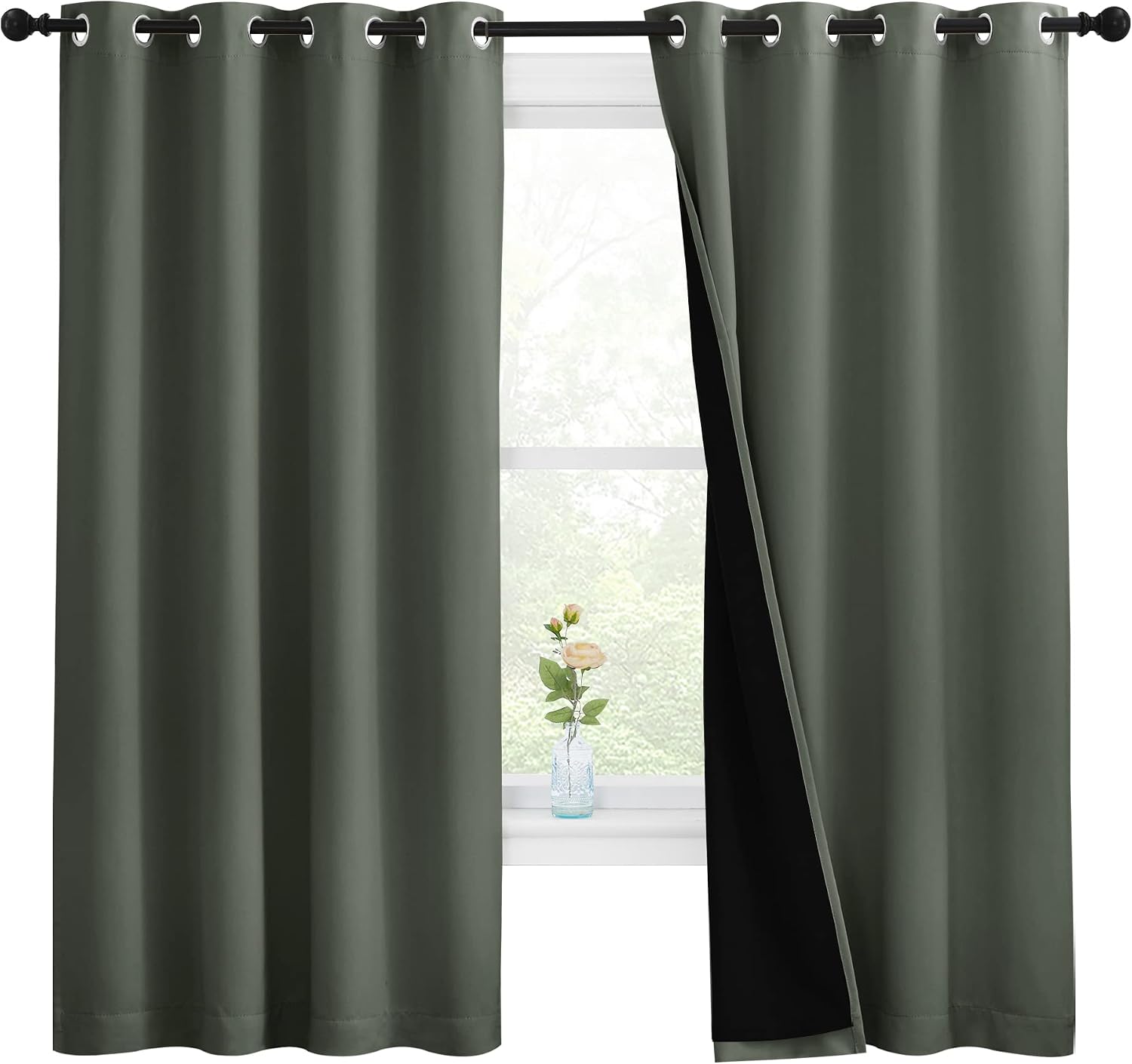 Nicetown Dark Mallard 100% Blackout Lined Curtains, 2 Thick Layers Completely Blackout Window Treatment Thermal Insulated Drapes for Kitche…