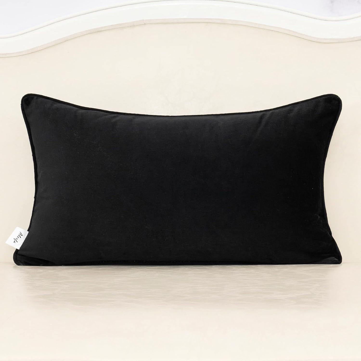 Alerfa Black Floral Throw Pillow Cover 12 x 20 Inch Cut Velvet Rectange Luxury Decorative Lumbar Pillow Cover for Couch Living Room Bedroom