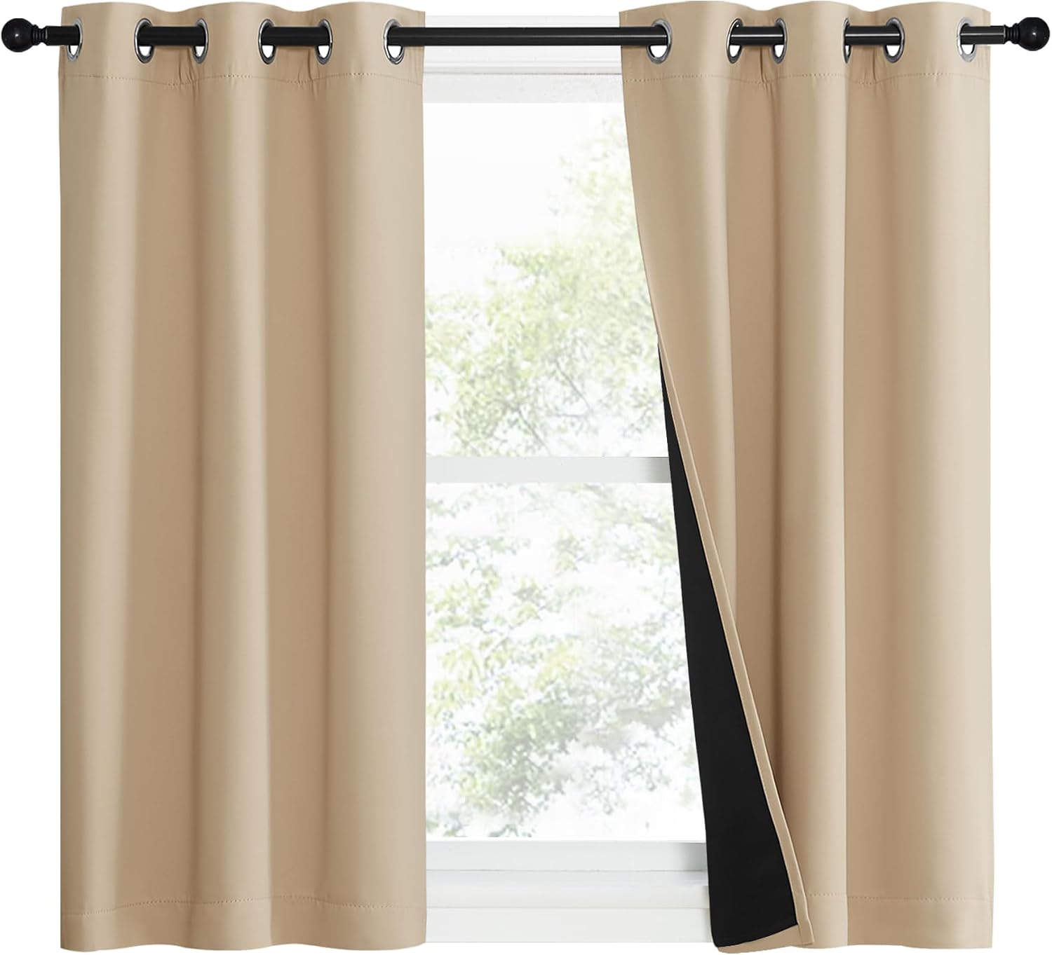 Nicetown Bedroom Full Blackout Curtain Panels, Set of 2 Pcs, 37 by 40-inch, Biscotti Beige, Super Thick Insulated Grommet Drapes, Double-La…