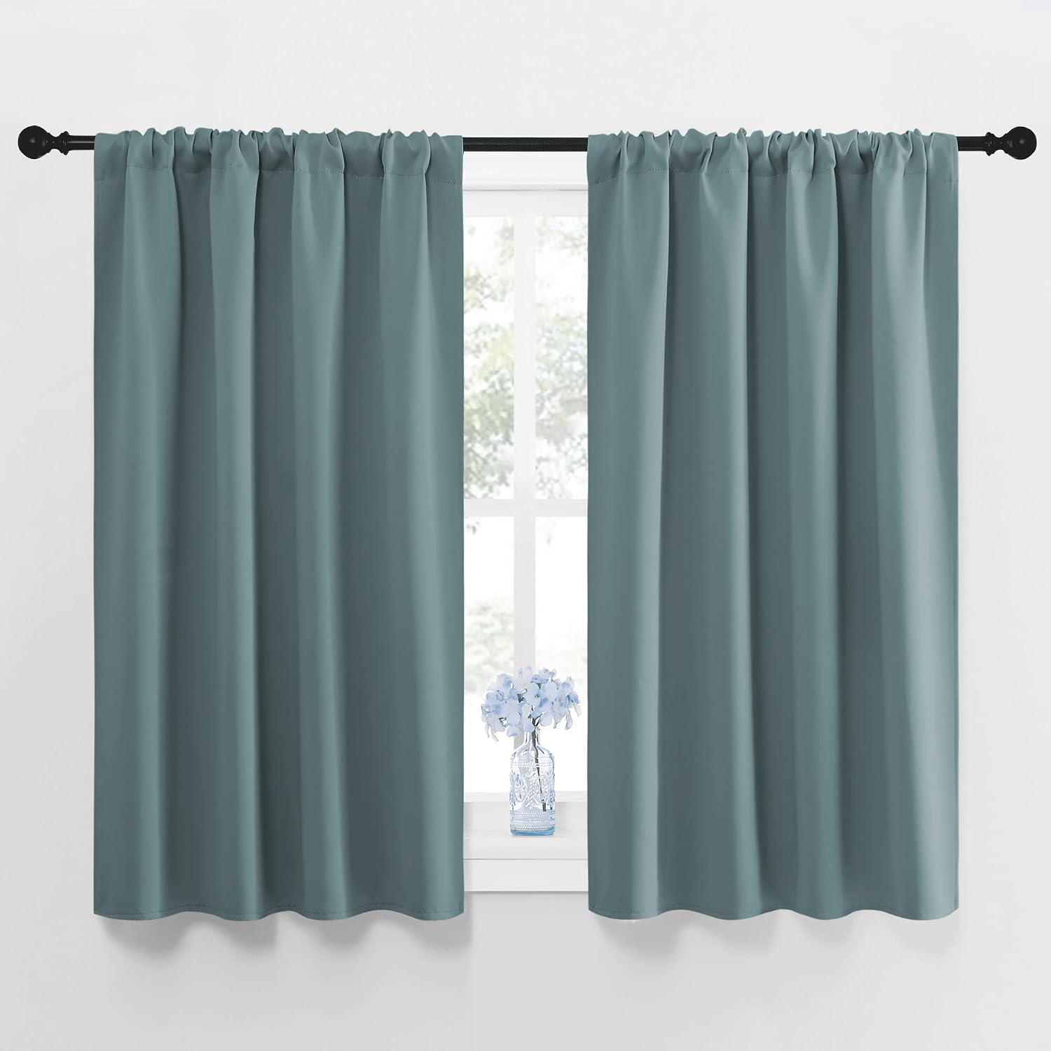 NICETOWN Greyish Blue Blackout Curtains Panels for Window, Thermal Insulated Rod Pocket Blackout Drapes/Draperies for Living Room (2…