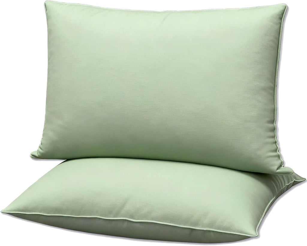 Flat Ultra Thin Bed Pillows King Size Pillow Set of 2 Extra Soft Down Alternative for Stomach Back Sleeper Sage Green 20x36inches