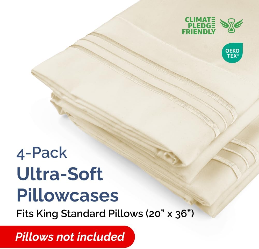 King Standard Pillow Cases Set of 4 - Soft Hotel Quality Pillowcase Covers - Comfy Bedding for Women, Men, Kids & Teens - Machine…