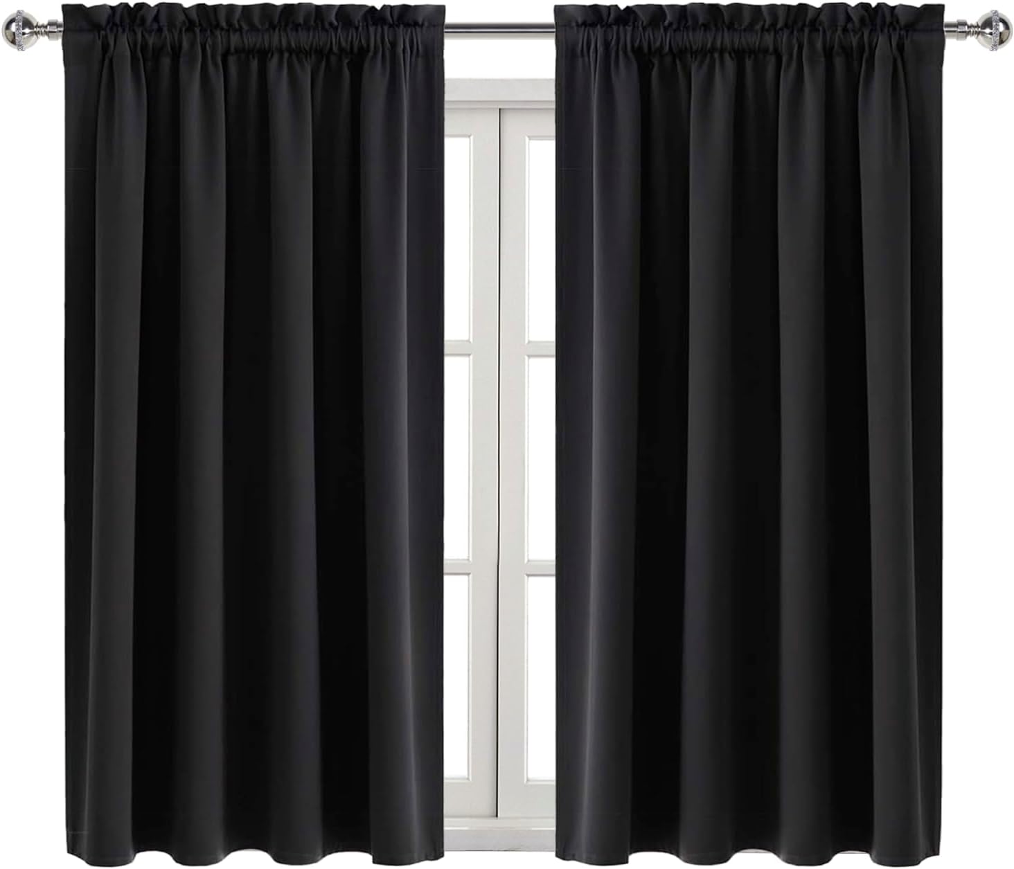 Dwcn Blackout Curtains Room Darkening Thermal Insulated Bedroom Curtains Window Curtain Panels, 52 x 54 inches Long, Set of 2 Black Rod Poc…