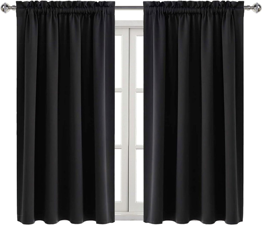 Dwcn Blackout Curtains Room Darkening Thermal Insulated Bedroom Curtains Window Curtain Panels, 52 x 45 inches Long, Set of 2 Black Rod Poc…