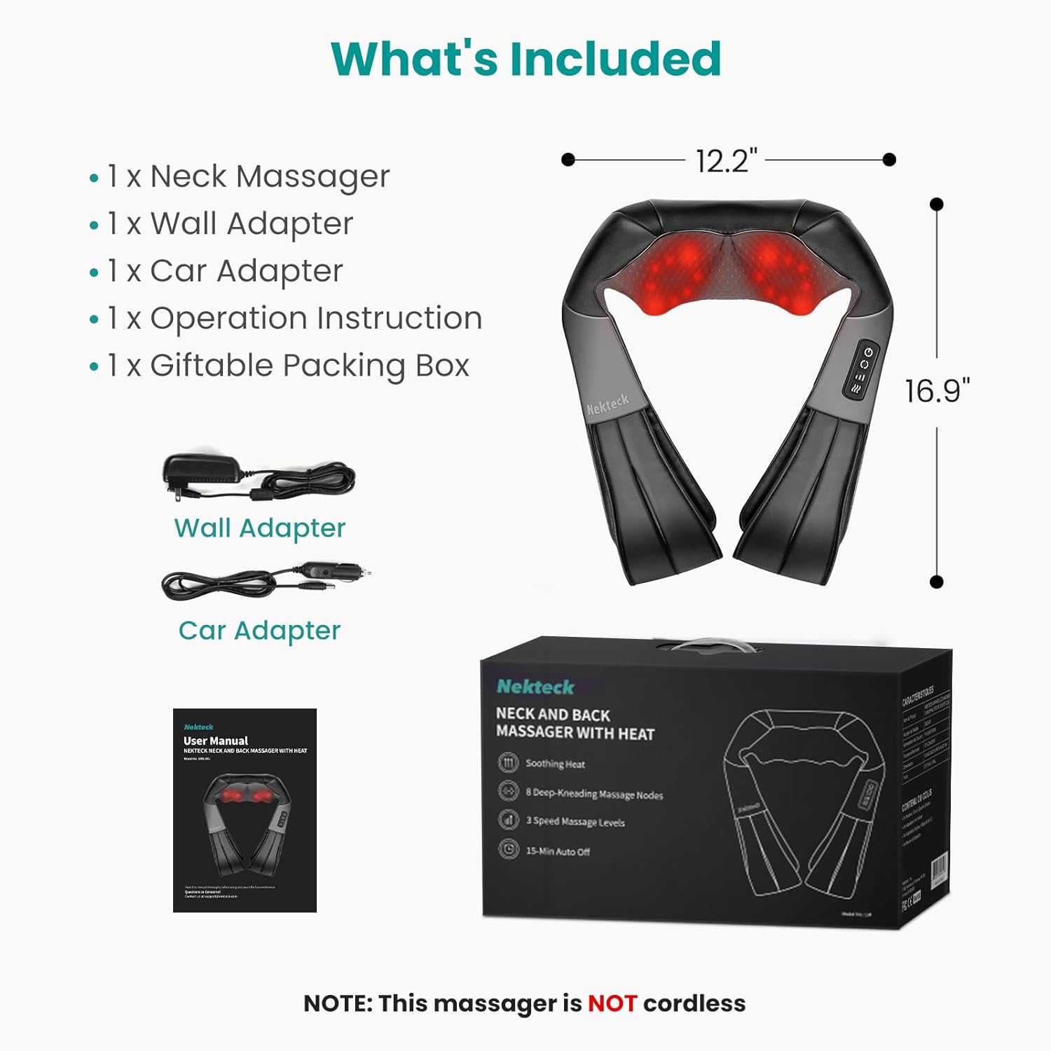 Nekteck Shiatsu Neck Massager with Heat for Deep Tissue, 2026 Upgraded 3D Back Shoulder Kneading Massage Pillow, Relaxation Gifts for Mom D…