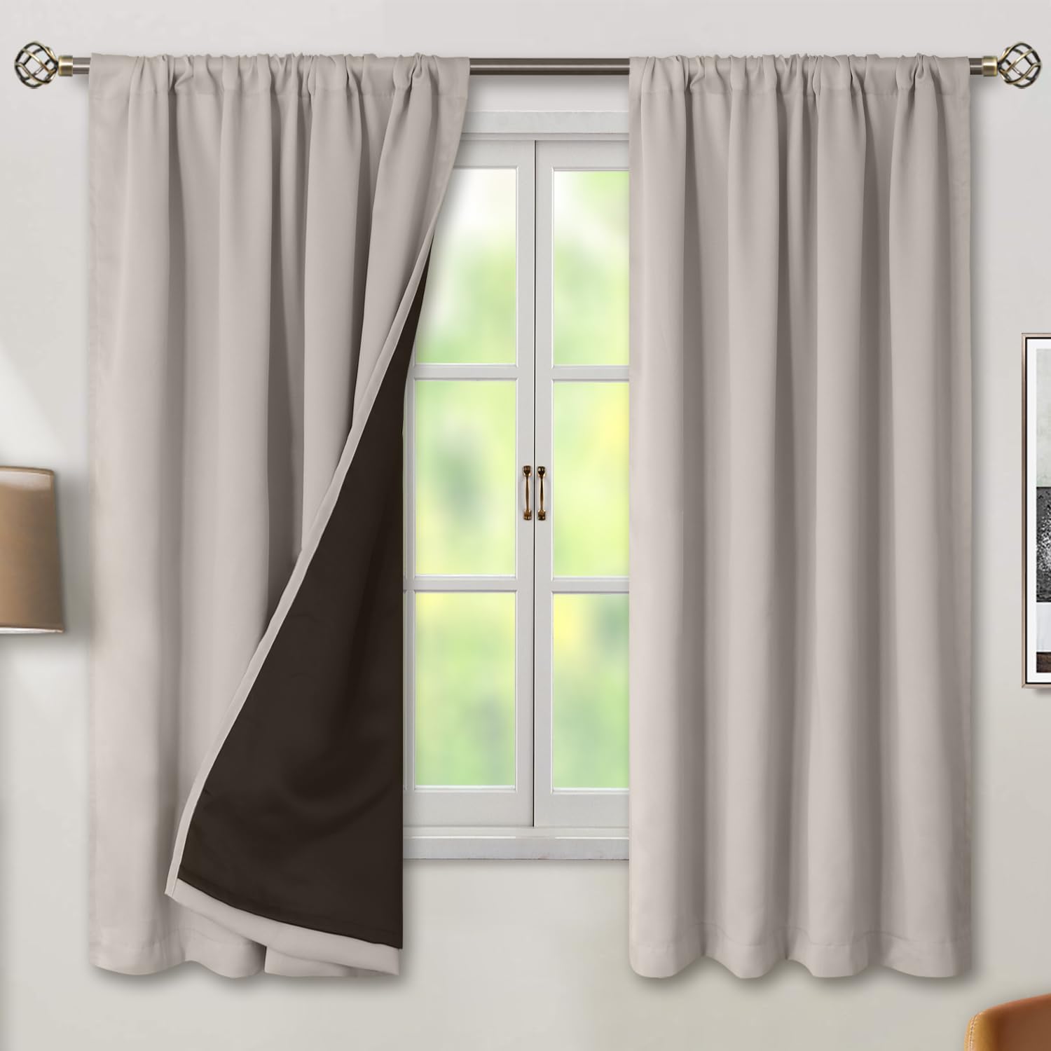 BGment Camel Blackout Curtains for Bedroom 63 Inch Length 2 Panels Set, Thermal Insulated Full Room Darkening Noise Canceling Living Room…