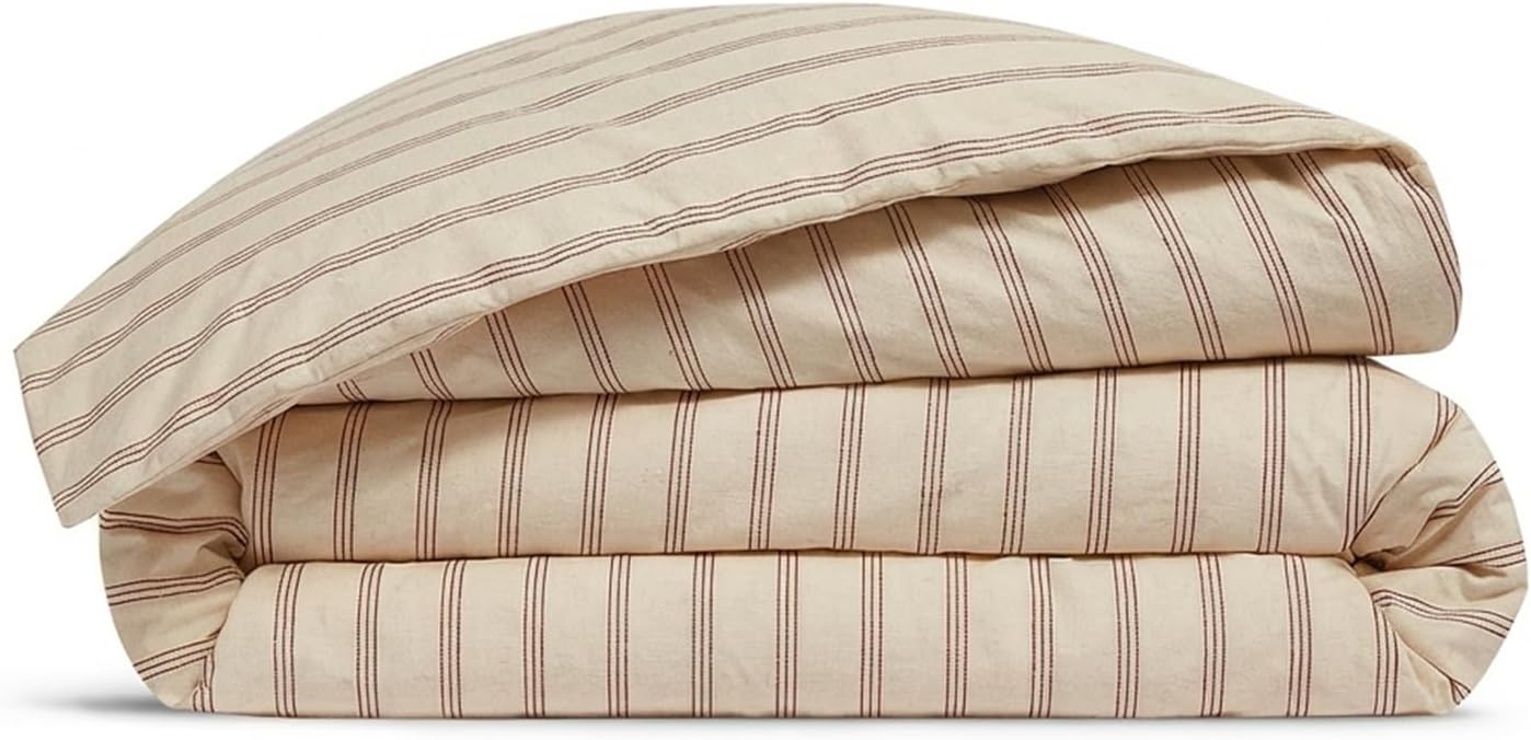 mixinni Striped Duvet Cover Set Queen Size, 3 Piece Cotton Linen Blend Bedding Set, Vintage Stripe Comforter Cover with Pillowcases, Soft B…