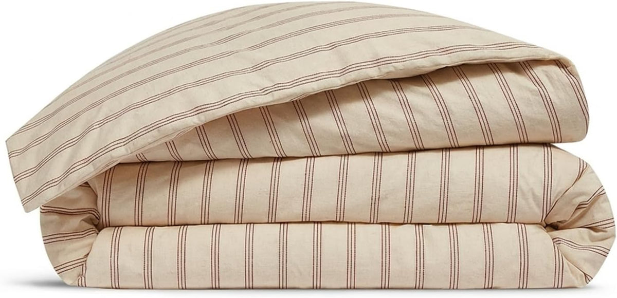mixinni Striped Duvet Cover Set Twin XL, 3 Piece Cotton Linen Blend Bedding Set, Vintage Stripe Comforter Cover with Pillowcases, Soft Brea…