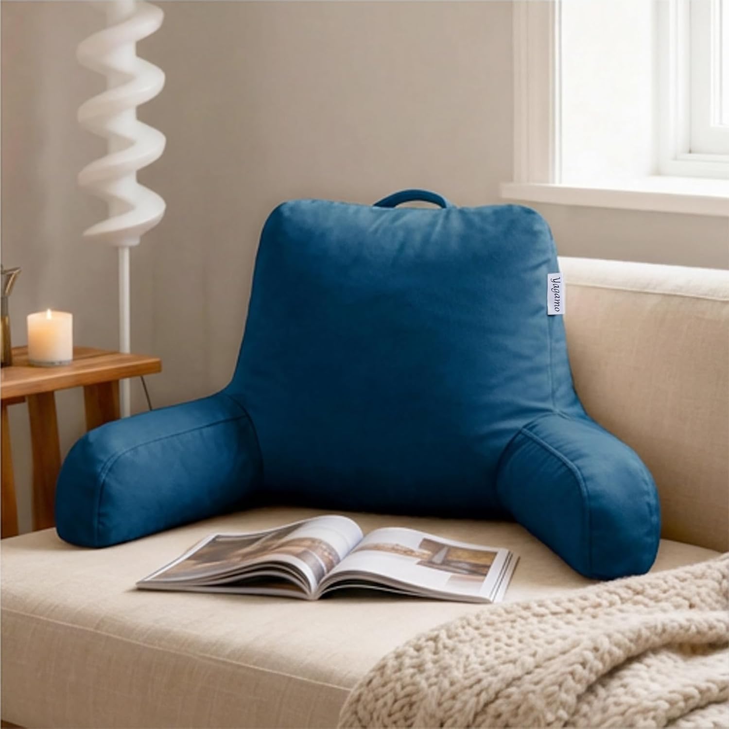 Reading Pillow for Bed Sitting Up, Adults and Teens Backrest with Arms, Velvet Back Support Pillow for Sitting on Sofa, Couch with…