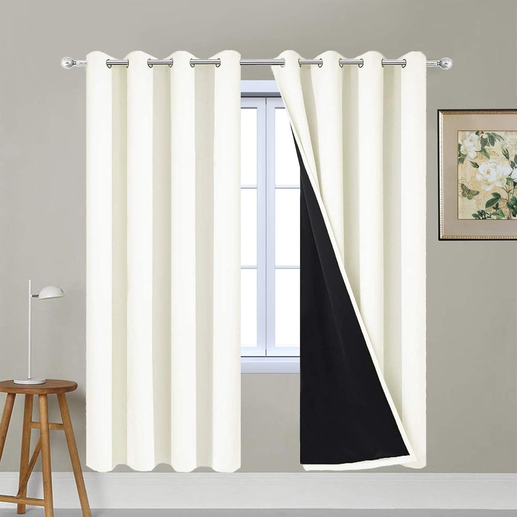 Yakamok 100% Blackout Curtains for Bedroom, Thermal Insulated Double Layer Drapes with Grommet for Living Room, Cream, 2 Panels, W52 x L72…
