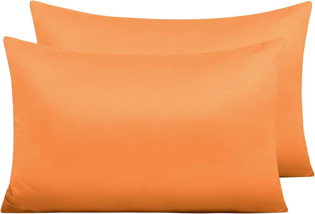 Ntbay Zippered Satin Pillow Cases for Hair and Skin, Luxury Queen Hidden Zipper Pillowcases Set of 2, 20x30 Inches, Orange 30 Inches