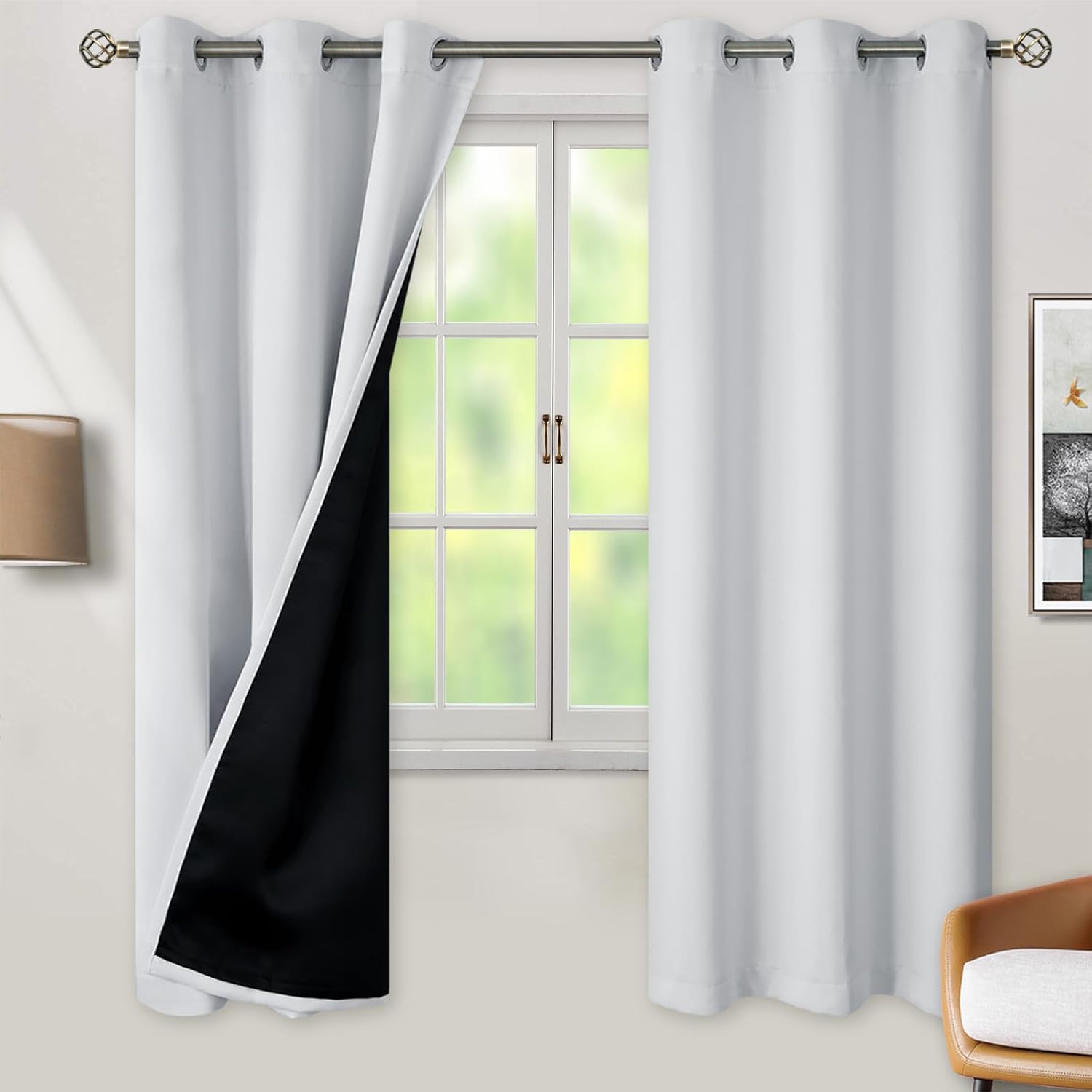 BGment Greyish White 100% Blackout Curtains for Living Room 72 Inch Length 2 Panels, Thermal Insulated Full Light Blocking Energy Save Wind…