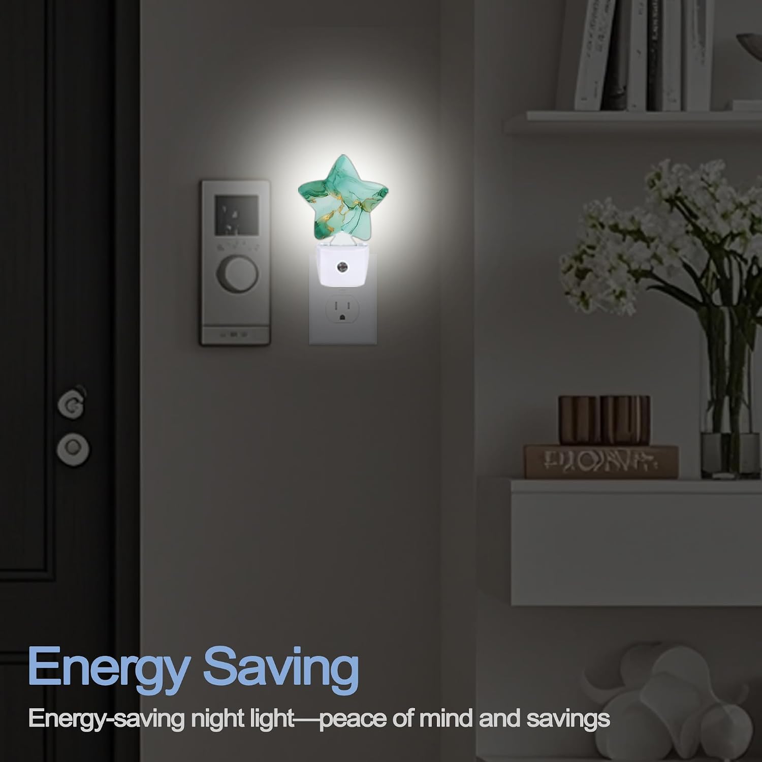 Snowmolle Green Gold Marble Dusk to Dawn Star Night Light, Abstract Smart Sensor Nightlight for Bedroom Kitchen Hallway Stairs, Plug-in Energ…