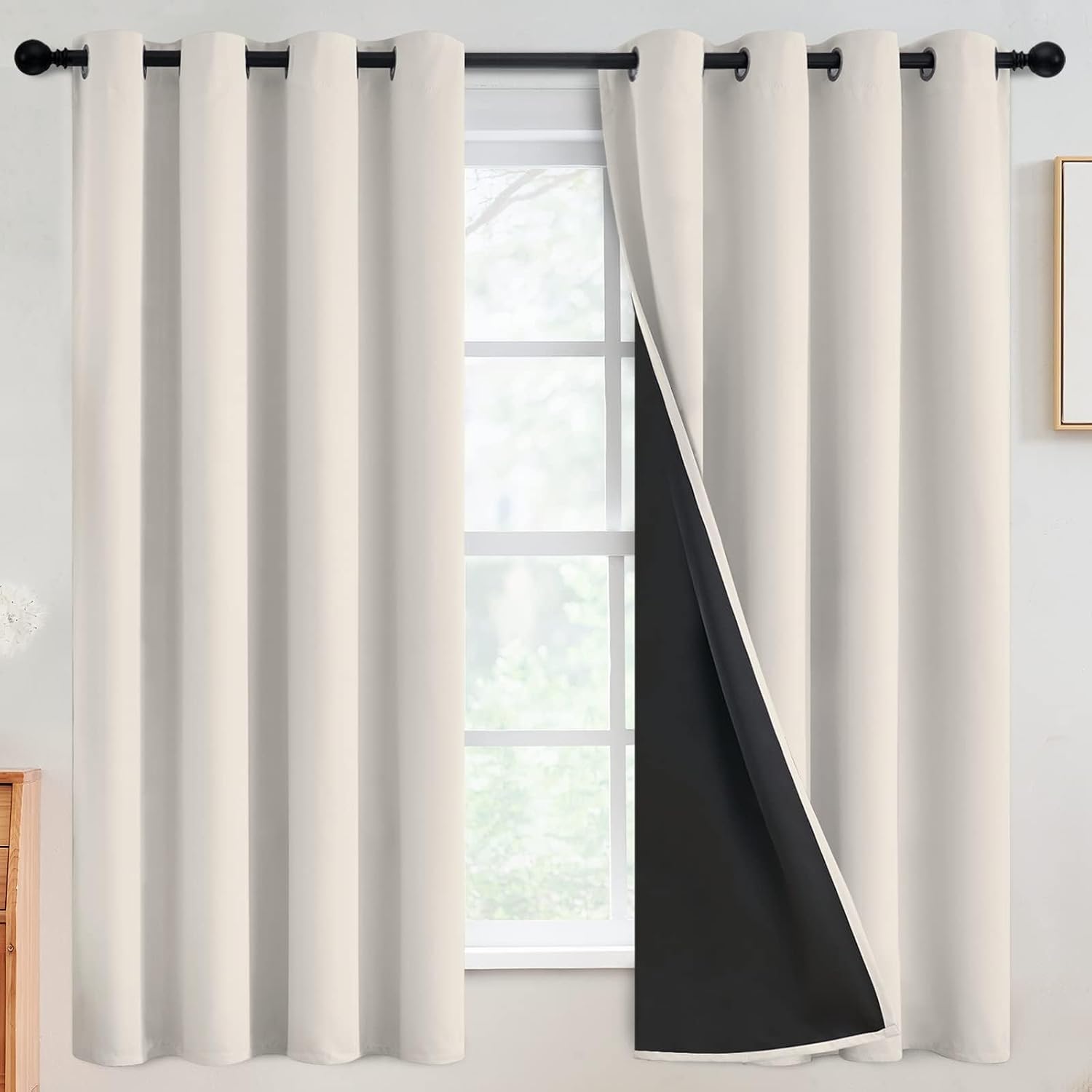 SimpleHome 100% Blackout Curtains for Bedroom, Thermal Insulated Grommet Window Drapes Room Darkening Cream Curtains for Living Room with Bl…