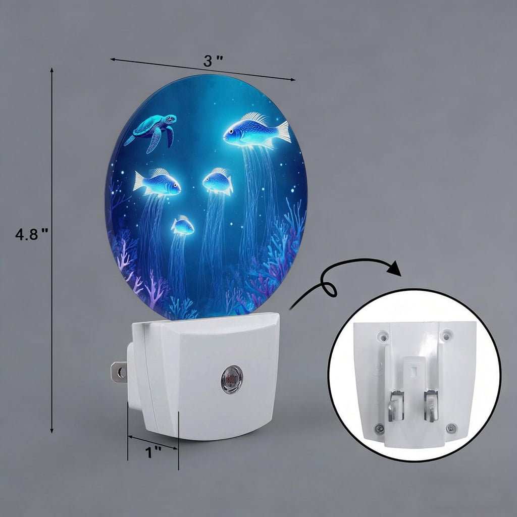 Blue Fish Turtle Plug in Night Light Auto Light Round Lamps Energy Saving Gift for Women Men Friends