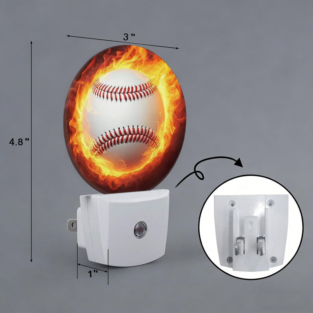 Baseball Fire Night Light Plug Into Wall Auto Led Sleep Round Lamp for Living Room Hallway Stairs