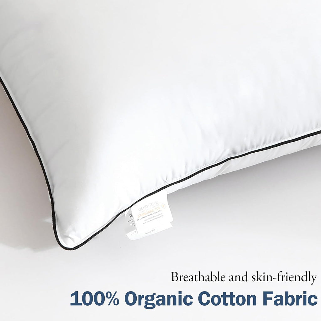 Bpc Luxury Hotel Goose Feather Down King Size Pillows Set of 2, Medium Firm Bed Pillows for Sleeping, Organic Cotton Cover, Soft Yet Suppor…