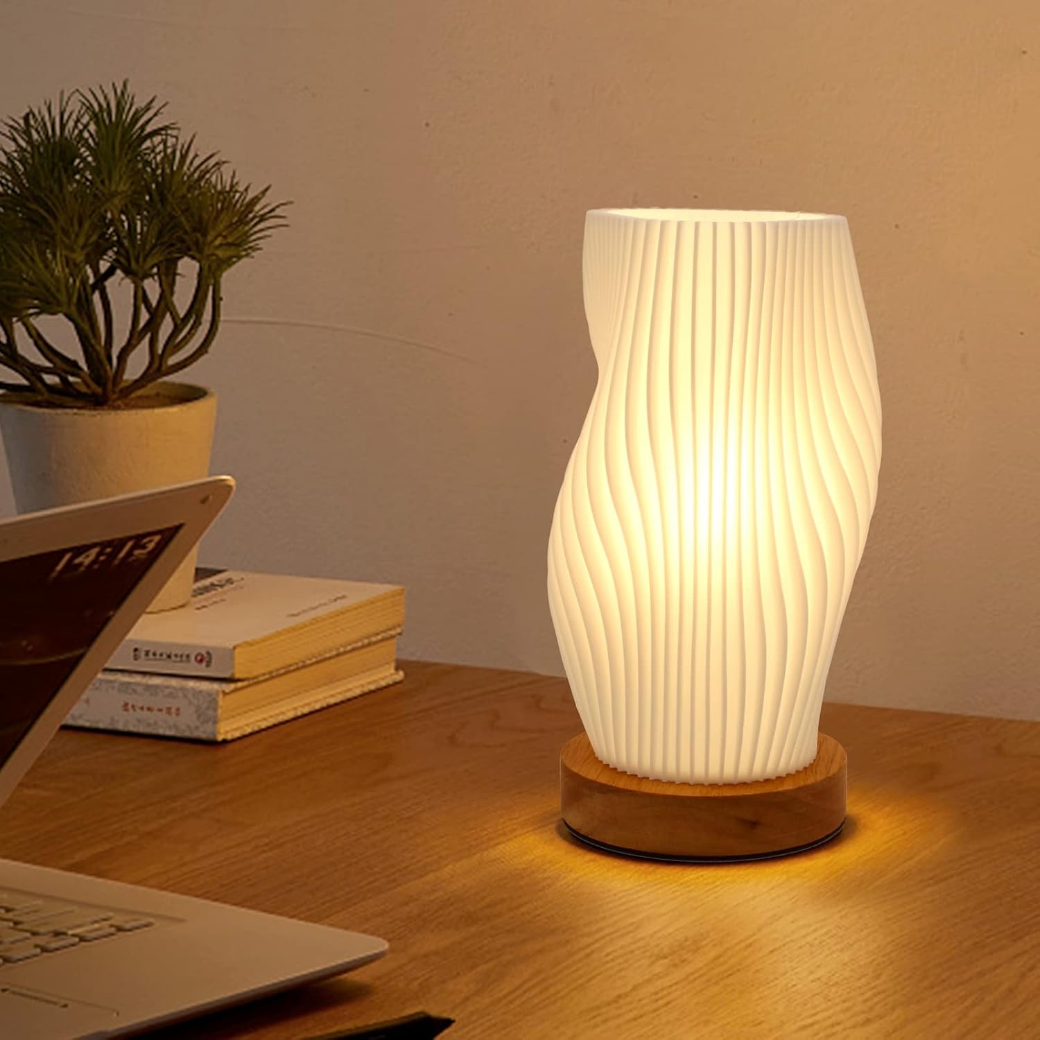 Zenply Novelty Small Table Lamp for Bedroom, Vintage Style Striped Small Night Light Lamp, Mini Bedside Lamp for Living Room Nightstand…