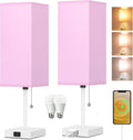 18'' Table Lamp for Bedroom set of 2,3-Color Bedside Lamps with Pull Chain Table Lamps for Night stands, Small Night Light Lamps with 2…