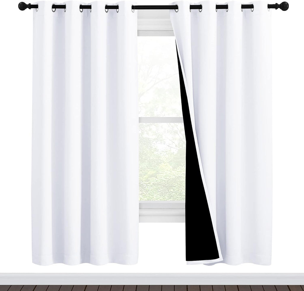 Nicetown White Blackout Curtains 72 inches Long, Full Light Blocking Drapes with Black Liner for Nursery, Thermal Insulated Draperies for H…