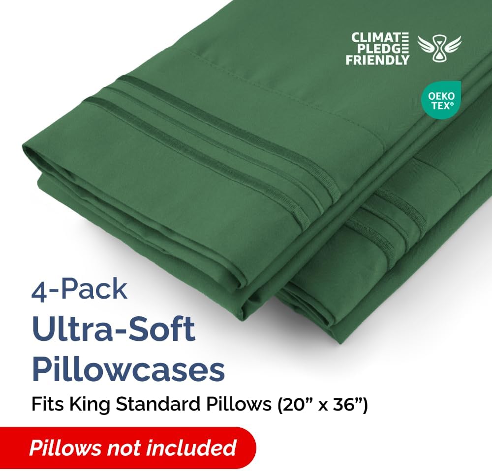 King Standard Pillow Cases Set of 4 - Soft Hotel Quality Pillowcase Covers - Comfy Bedding for Women, Men, Kids & Teens - Machine…