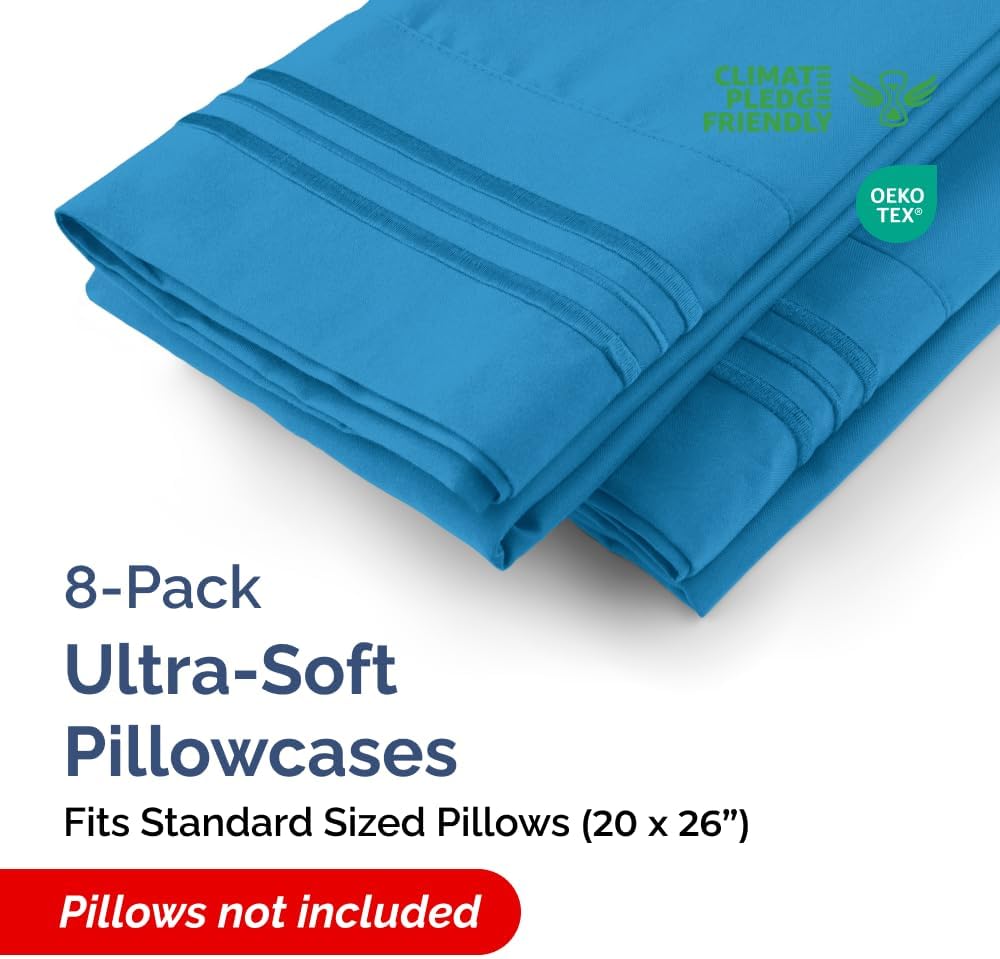 Standard Pillow Cases Set of 8 - Ultra Soft Hotel Quality Pillowcase Covers - Comfy & Wrinkle Free - Shrink & Fade Resistant - Machine…