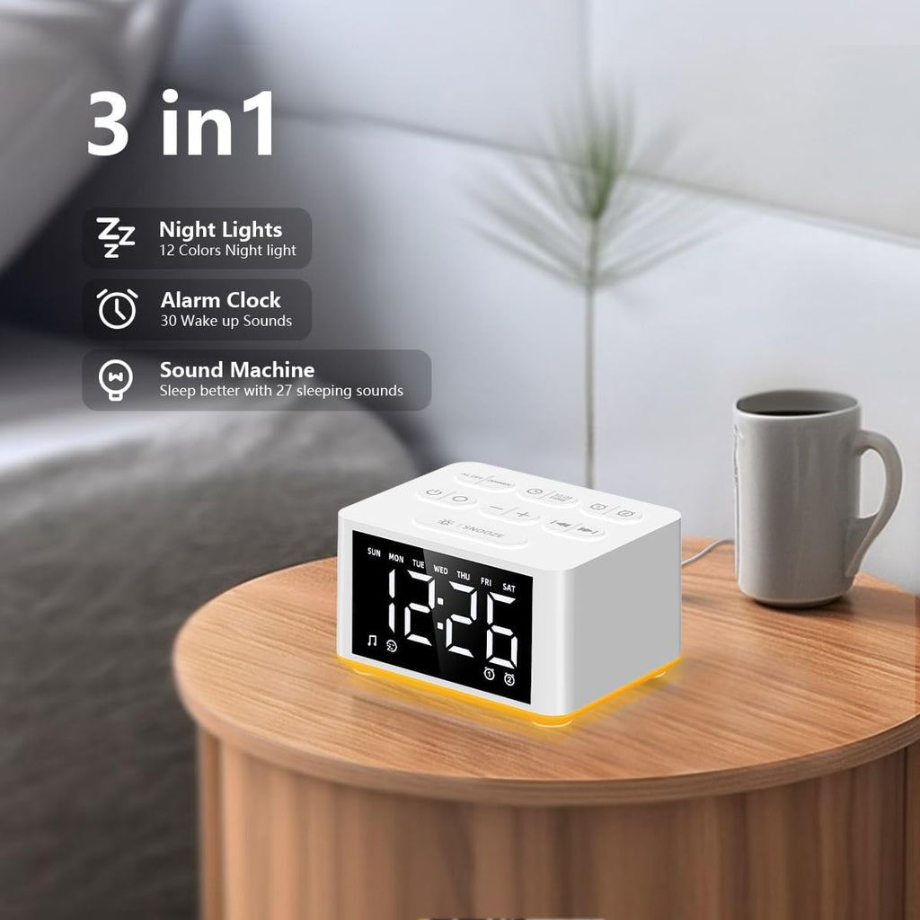 3-in-1 Sound Machine White Noise Machine Dual Alarms 12 Color Night Lights 30 Soothing Sounds 15 Wake Up Sounds 32 Volume for Baby Adults…