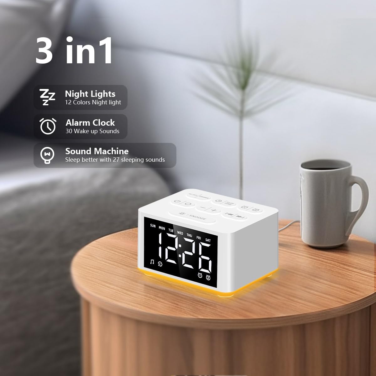 3-in-1 Sound Machine White Noise Machine Dual Alarms 12 Color Night Lights 30 Soothing Sounds 15 Wake Up Sounds 32 Volume for Baby Adults…
